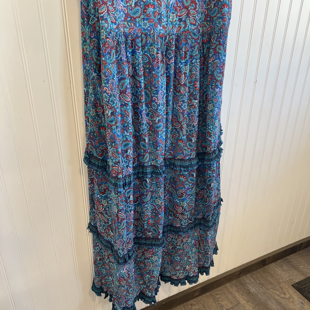 J JILL Women's Coastal Ruffles Sleeveless Midi Dress Blue Paisley Floral Sz XL T - Picture 3 of 9